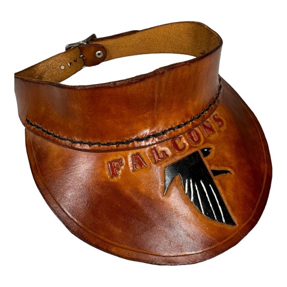 Vintage Tooled Stamped Leather Atlanta Falcons Visor Football NFL Handmade - Picture 2 of 7